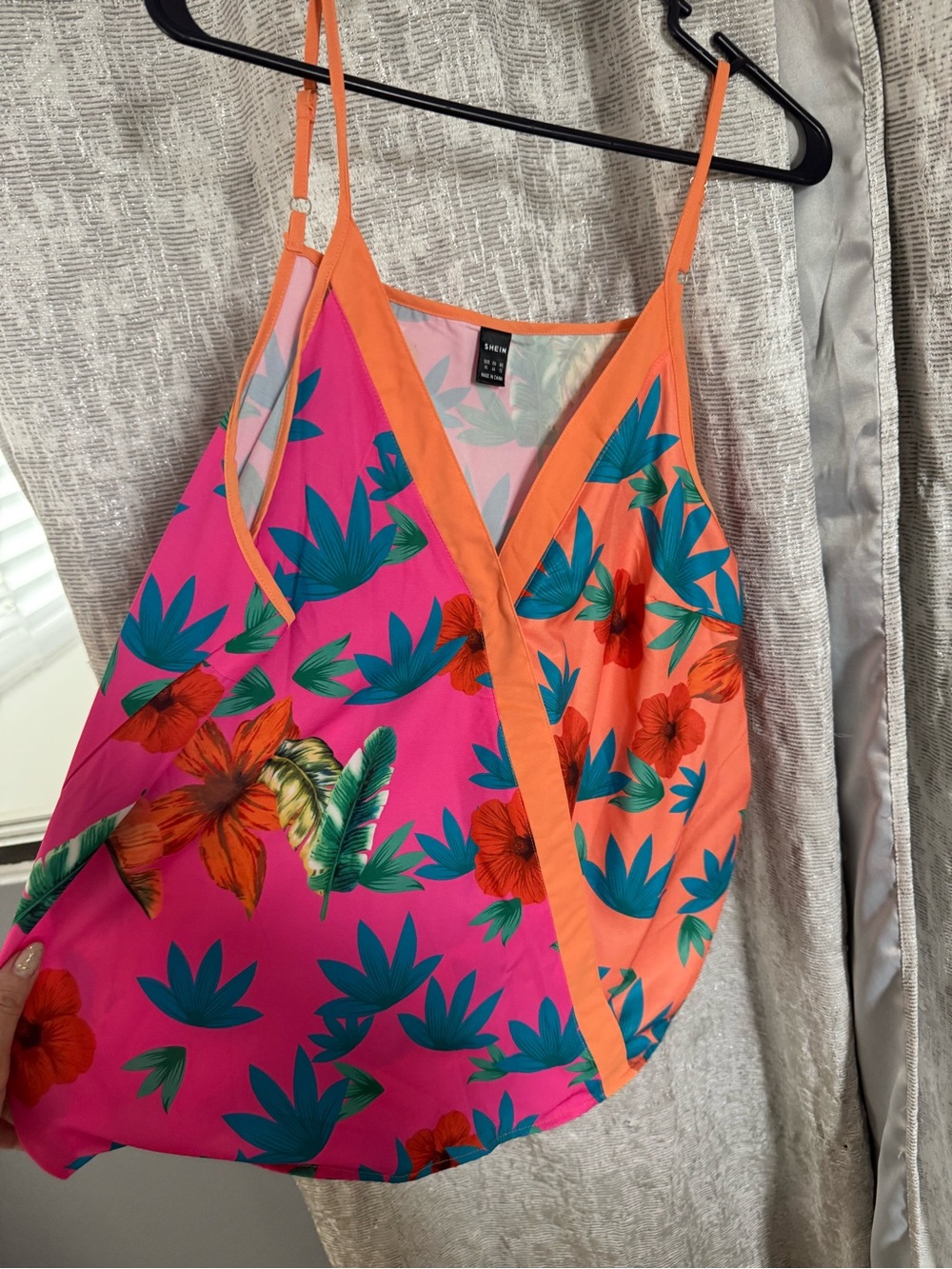 Colorful Tropical Floral Wrap Cami - Pink & Orange